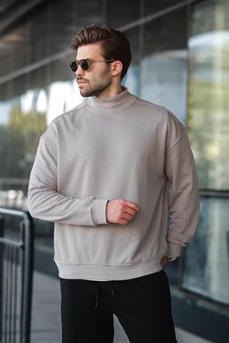 Boyalı Gri Yarım Balıkçı Yaka Erkek Basic Sweatshirt E7158