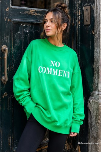 Açık Yeşil Bisiklet Yaka Baskılı Oversize Kadın Sweatshirt MG1902