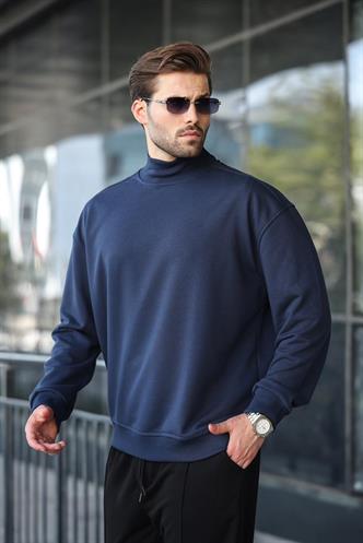 Lacivert Yarım Balıkçı Yaka Erkek Basic Sweatshirt E7158
