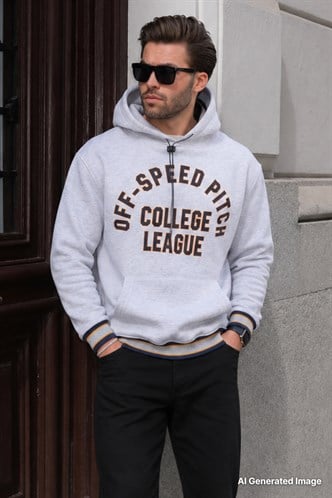 Karmelanj Kapüşonlu Cep Detaylı Baskılı Erkek Sweatshirt 7068