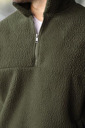 Haki Yarım Fermuarlı Dik Yaka Polar Sweatshirt E7165