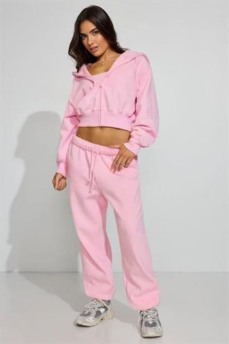 Pembe Crop Kapşonlu Fermuarlı Kadın Sweatshirt MG2608