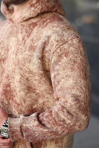 Kahverengi Desenli Kapüşonlu Erkek Sweatshirt E7167