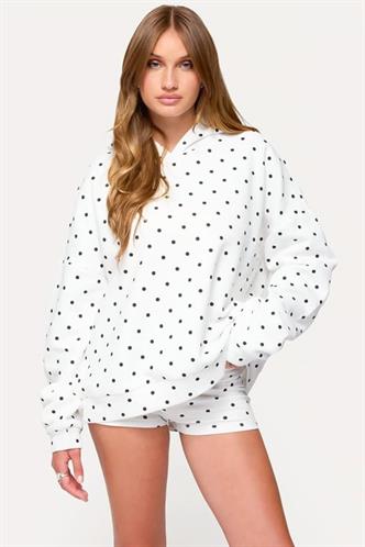 Beyaz Puantiyeli Kapüşonlu Kadın Sweatshirt Mg2560