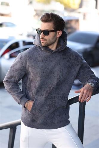 Füme Desenli Kapüşonlu Erkek Sweatshirt E7167