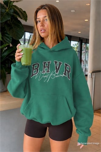 Mad Girls Embroided Sea Green Sweatshirt Hoodie MG812