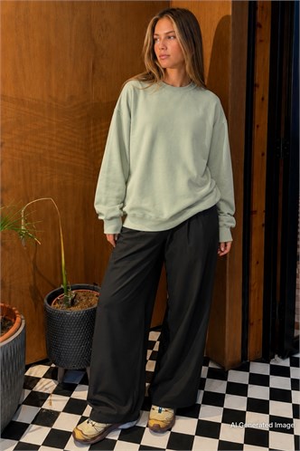 Mint Yeşili Bisiklet Yaka Basic Sweatshirt MG2185