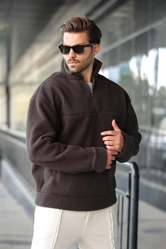 Füme Yarım Fermuarlı Dik Yaka Polar Sweatshirt E7165