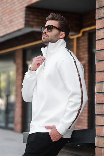 Ekru Fermuarlı Yarım Balıkçı Yaka Erkek Sweatshirt E7164