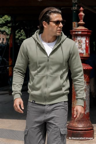 Haki Yeşili Kapüşonlu Regular Fit Erkek Sweatshirt 6033