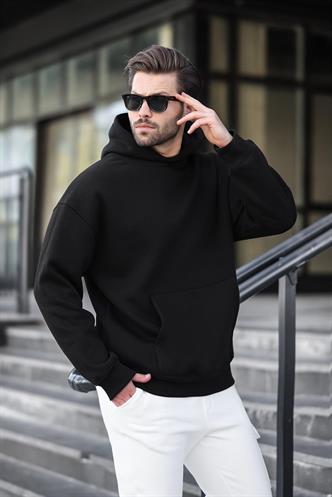 Siyah Kapüşonlu Kanguru Cep Erkek Sweatshirt E7169