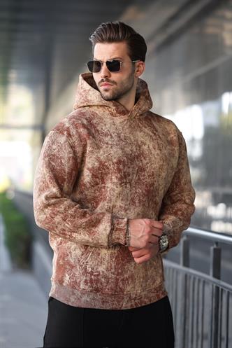 Kahverengi Desenli Kapüşonlu Erkek Sweatshirt E7167