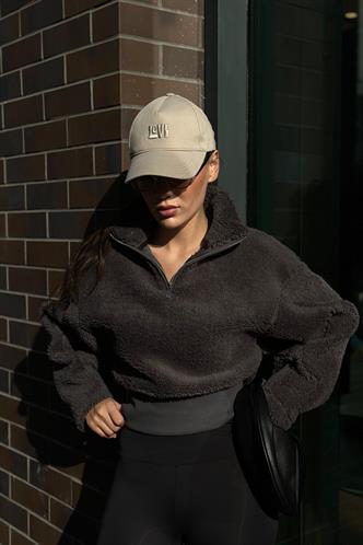 Füme Fermuar Yaka Kürklü Kadın Sweatshirt MG2261