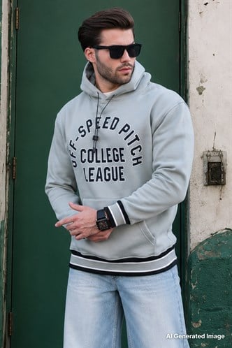 Çağla Yeşil Kapüşonlu Cep Detaylı Baskılı Erkek Sweatshirt 7068