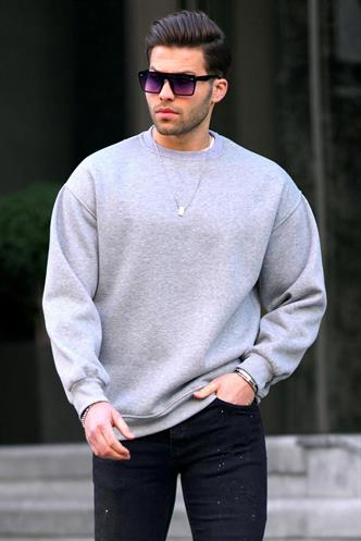 Grimelanj Bisiklet Yaka Oversize Şardonlu Basic Erkek Sweatshirt 6048