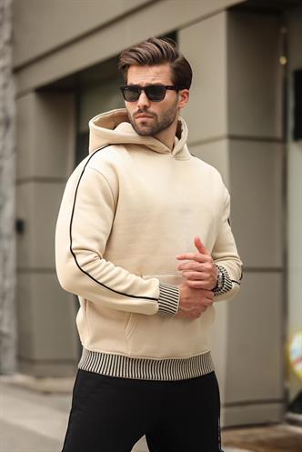 Bej Kapüşonlu Kanguru Cep Erkek Sweatshirt E7163