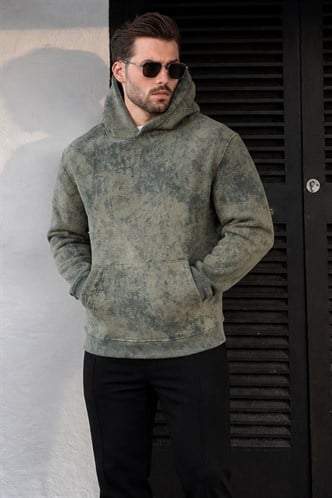 Haki Desenli Kapüşonlu Erkek Sweatshirt E7167
