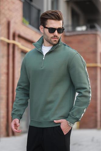 Haki Fermuarlı Yarım Balıkçı Yaka Erkek Sweatshirt E7164