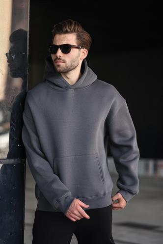 Füme Kapüşonlu Kanguru Cep Erkek Sweatshirt E7169