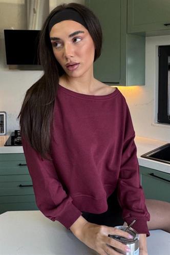 Bordo Kayık Yaka Kadın Sweatshirt MG2208