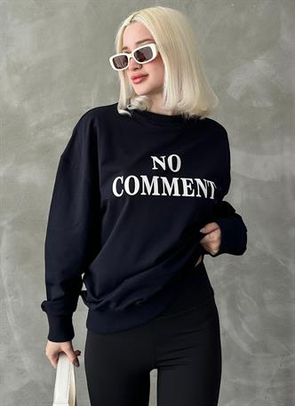 Lacivert Bisiklet Yaka Baskılı Oversize Kadın Sweatshirt MG1902