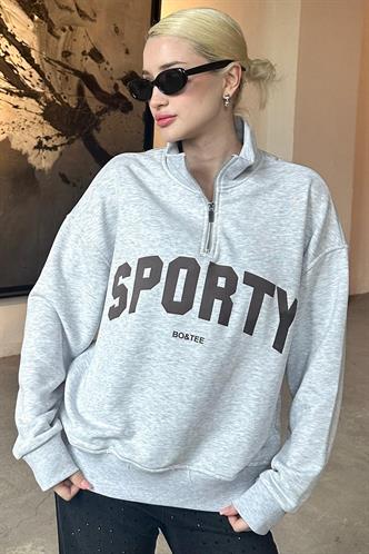 Karmelanj Yarım Fermuarlı Baskılı Sweatshirt MG2212