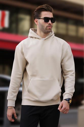 Bej Kapüşonlu Cep Detaylı Sweatshirt 7095