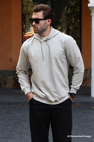 Boyalı Gri Kapüşonlu Erkek Sweatshirt 7069