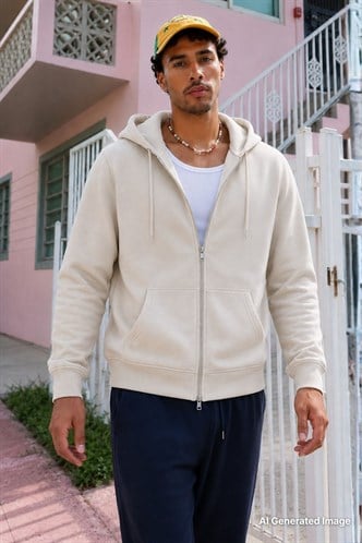 Beige Regular Fit Hoodie Sweatshirt 6033