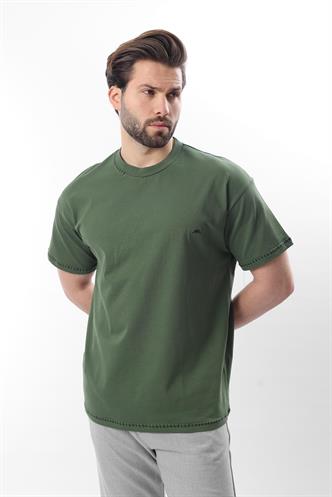 Haki Nakış Detaylı Erkek T-shirt E7112