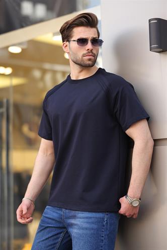 Lacivert Bisiklet Yaka Basic Erkek T-shirt E7138