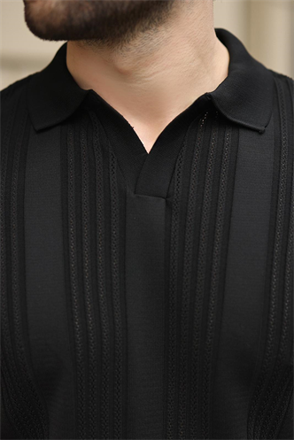 Siyah Polo Yaka Triko Erkek Tişört E7469