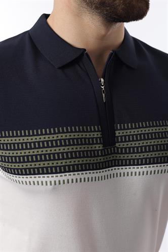 Lacivert Fermuarlı Polo Yaka Desenli Erkek T-shirt E7296