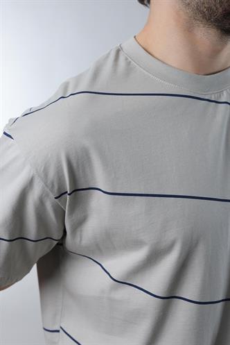 Boyalı Gri Bisiklet Yaka Basic Çizgili Erkek T-shirt E7102