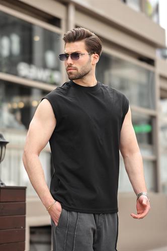 Siyah Kolsuz %100 Pamuklu Basic Erkek T-shirt E7137