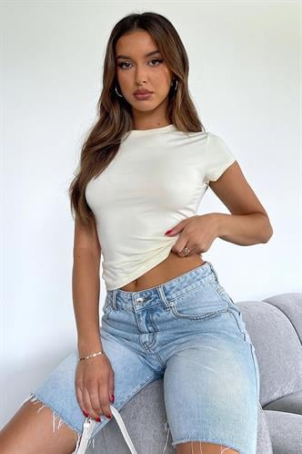 Ekru Basic Kadın Tişört MG2012