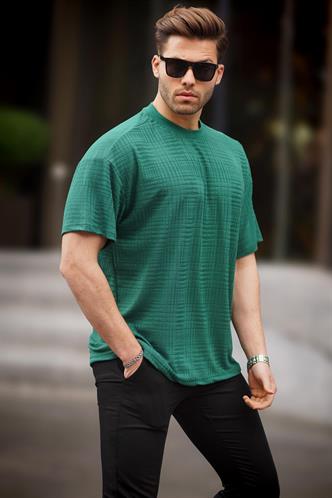 Yeşil  Oversize Bisiklet Yaka Erkek Tişört 6191