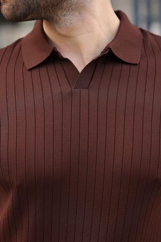 Kahverengi Polo Yaka Triko Erkek Tişört E7461