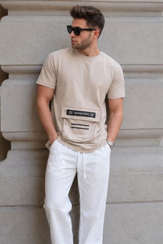 Madmext Baskılı Bej T-Shirt 5359