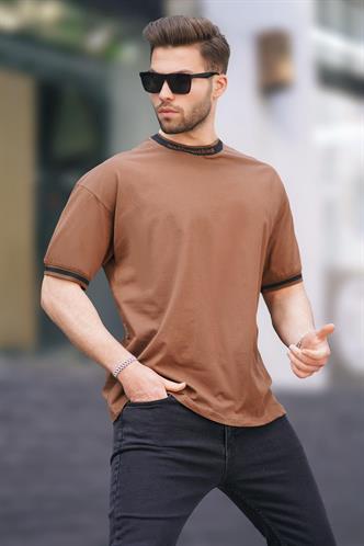 Kahverengi Bisiklet Yaka ŞeritliTişört 7022