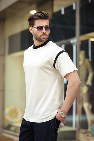 Madmext Ekru Bisiklet Yaka Regular Fit Erkek T-shirt E7126