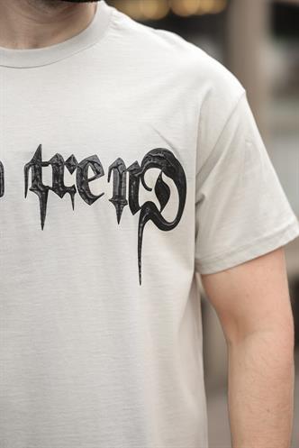 Boyalı Gri Baskılı %100 Pamuk Erkek T-shirt E7141