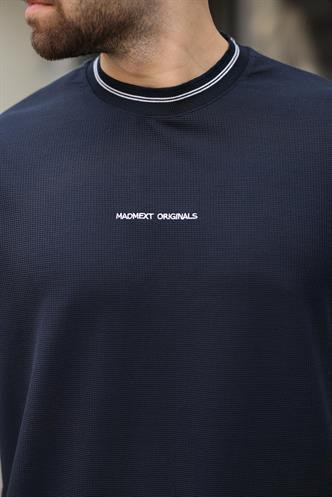 Lacivert Nakış Detaylı Basic Erkek T-shirt E7106
