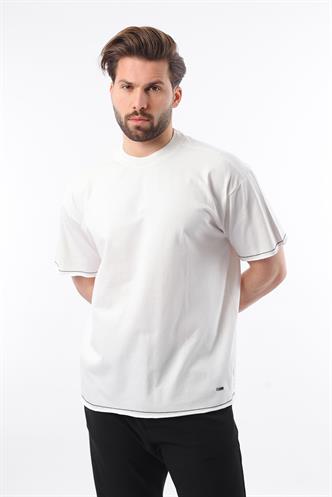  Madmext Ekru Bisiklet Yaka Basic Erkek Tişört E7105