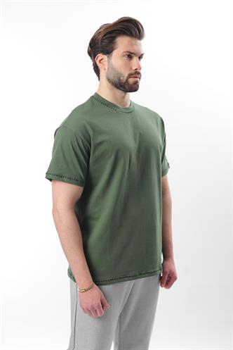 Haki Nakış Detaylı Erkek T-shirt E7112
