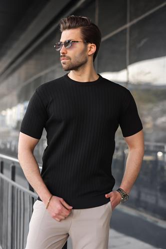 Siyah Bisiklet Yaka Triko Erkek Tişört E7460