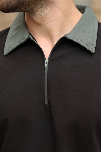 Siyah %100 Pamuklu Polo Yaka Şort Tişört Takım E7358