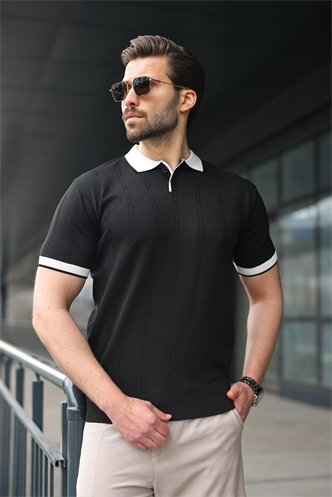 Siyah Polo Yaka Triko Erkek Tişört E7470