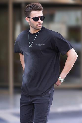 Siyah Baskılı Bisiklet Yaka Erkek Tişört 7028