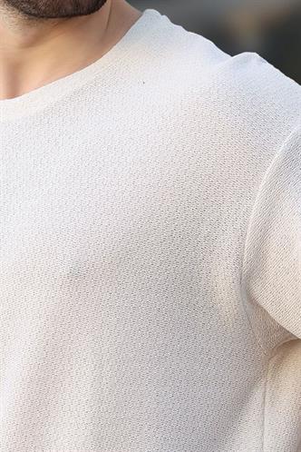 Madmext Ekru Bisiklet Yaka Oversize Erkek T-shirt E7134